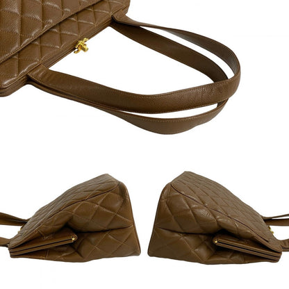 Chanel Tote Bag Matt Caviar Skin Brown Coco Mark Matrasse Women