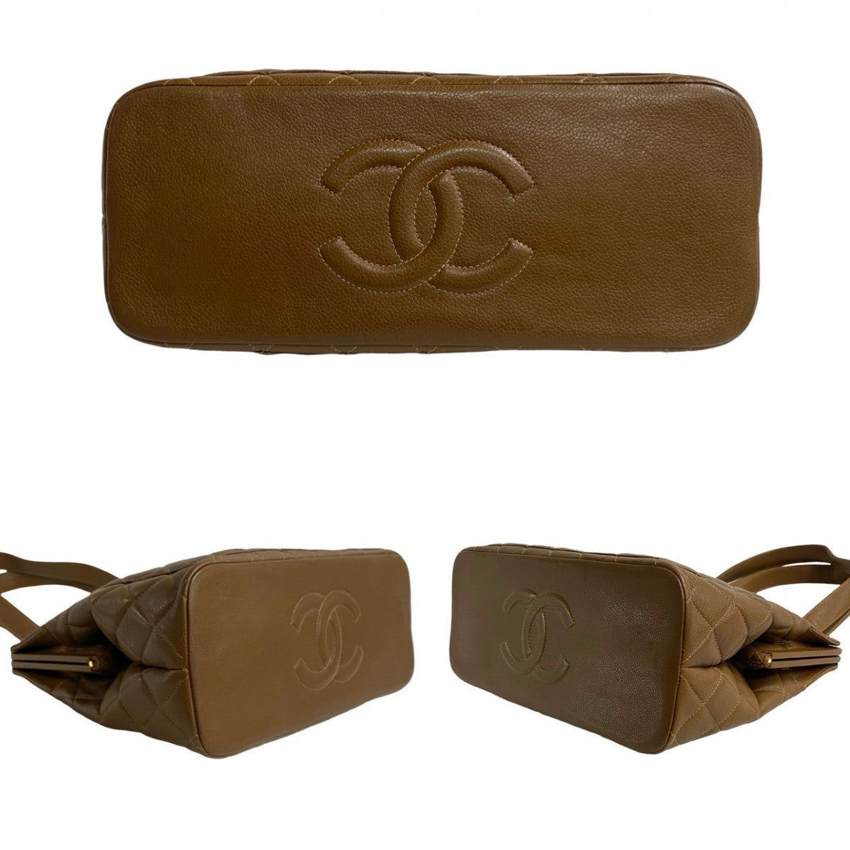 Chanel Tote Bag Matt Caviar Skin Brown Coco Mark Matrasse Women
