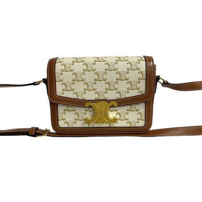 Celine Shoulder Bag Leather, Pvc Brown Logo Metal Teen Triomphe Women
