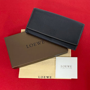 Loewe Long Wallet Purse Leather Black Anagram Logo Women(Unisex)