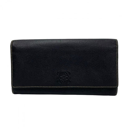 Loewe Long Wallet Purse Leather Black Anagram Logo Women(Unisex)