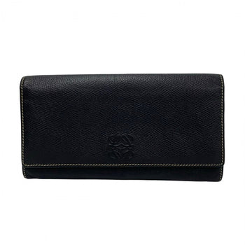Loewe Long Wallet Purse Leather Black Anagram Logo Women(Unisex)