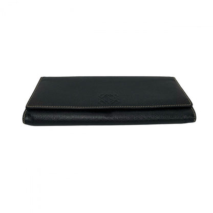 Loewe Long Wallet Purse Leather Black Anagram Logo Women(Unisex)