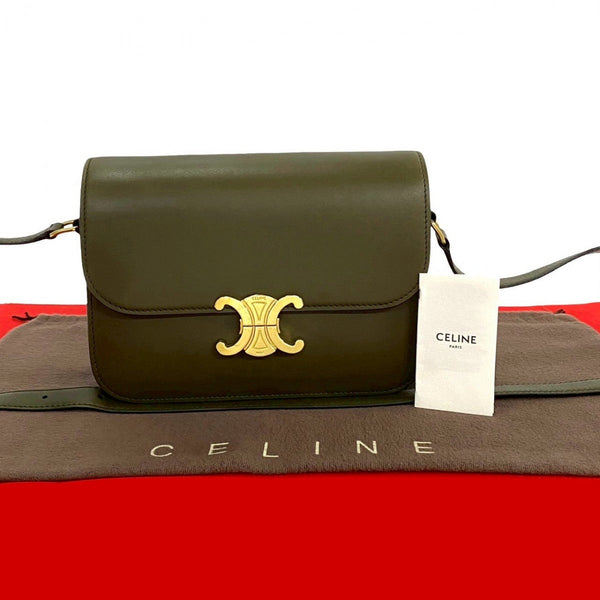 Celine Shoulder Bag Leather Khaki Classic Triomphe Women