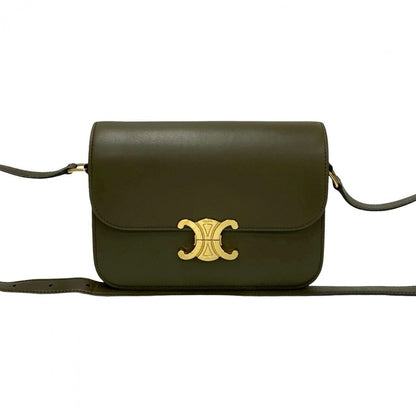 Celine Shoulder Bag Leather Khaki Classic Triomphe Women