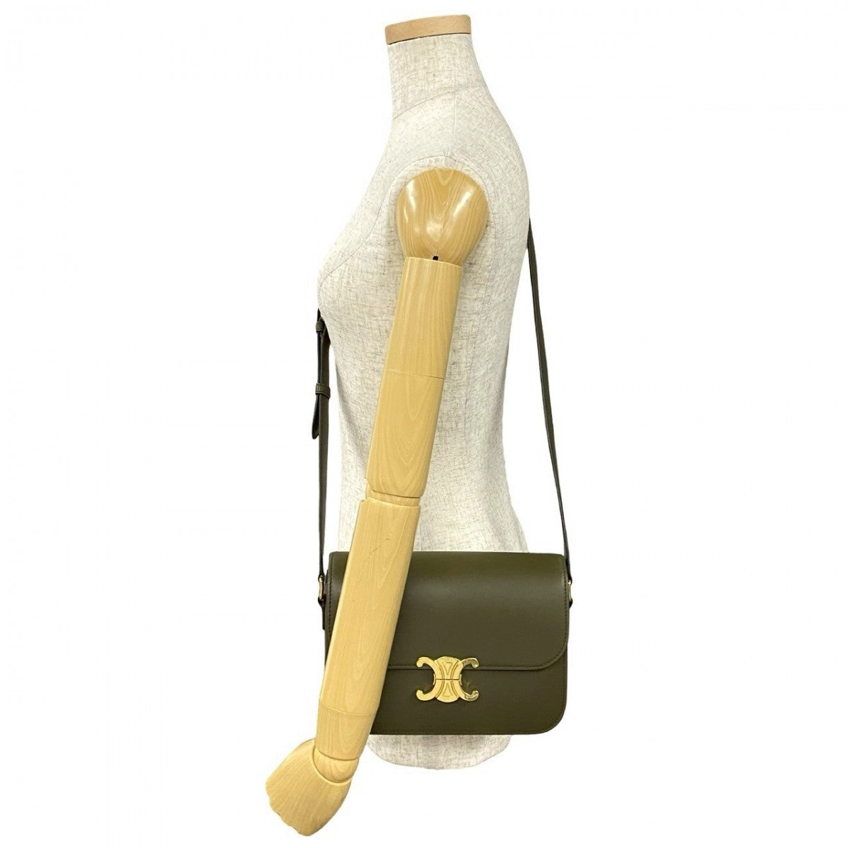 Celine Shoulder Bag Leather Khaki Classic Triomphe Women