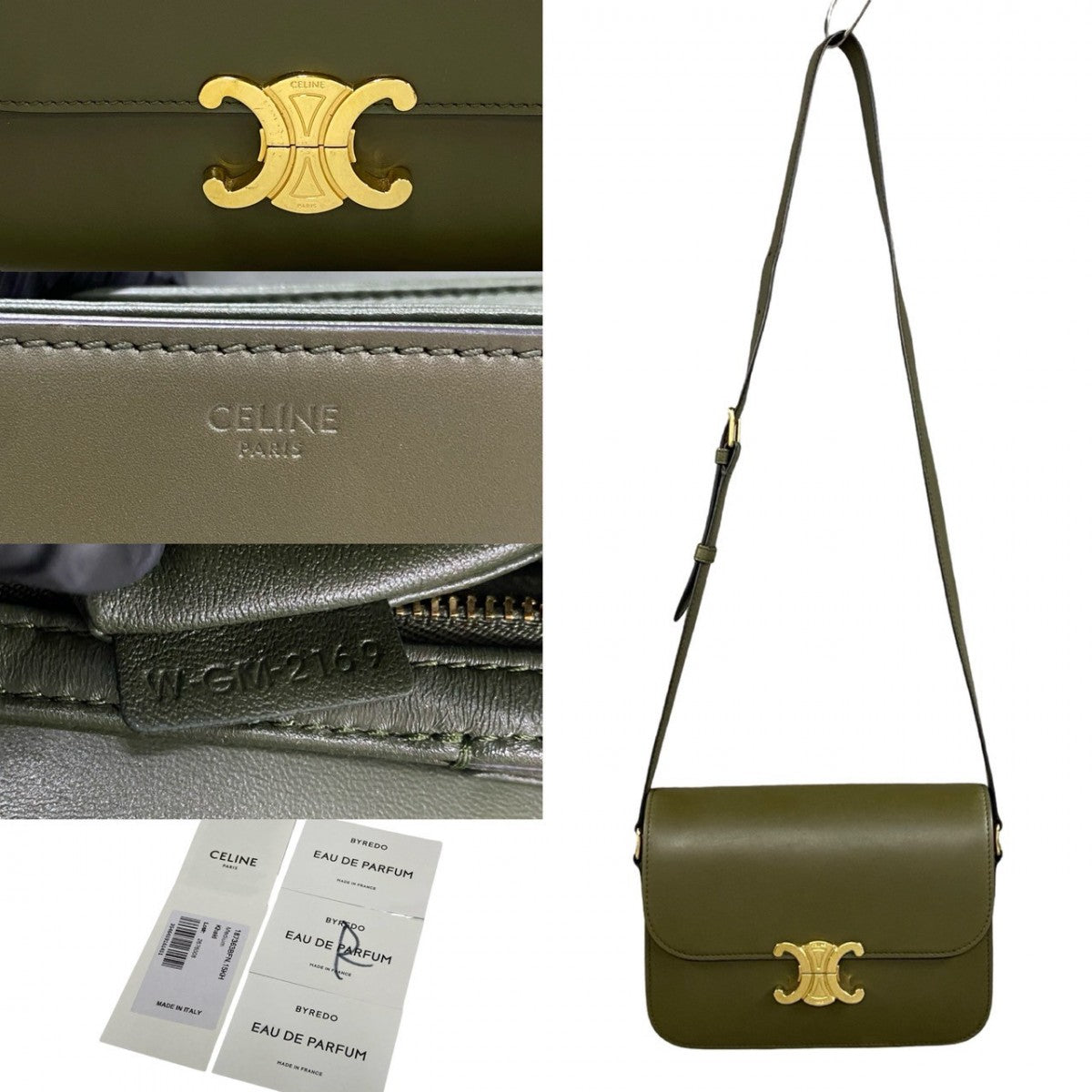 Celine Shoulder Bag Leather Khaki Classic Triomphe Women