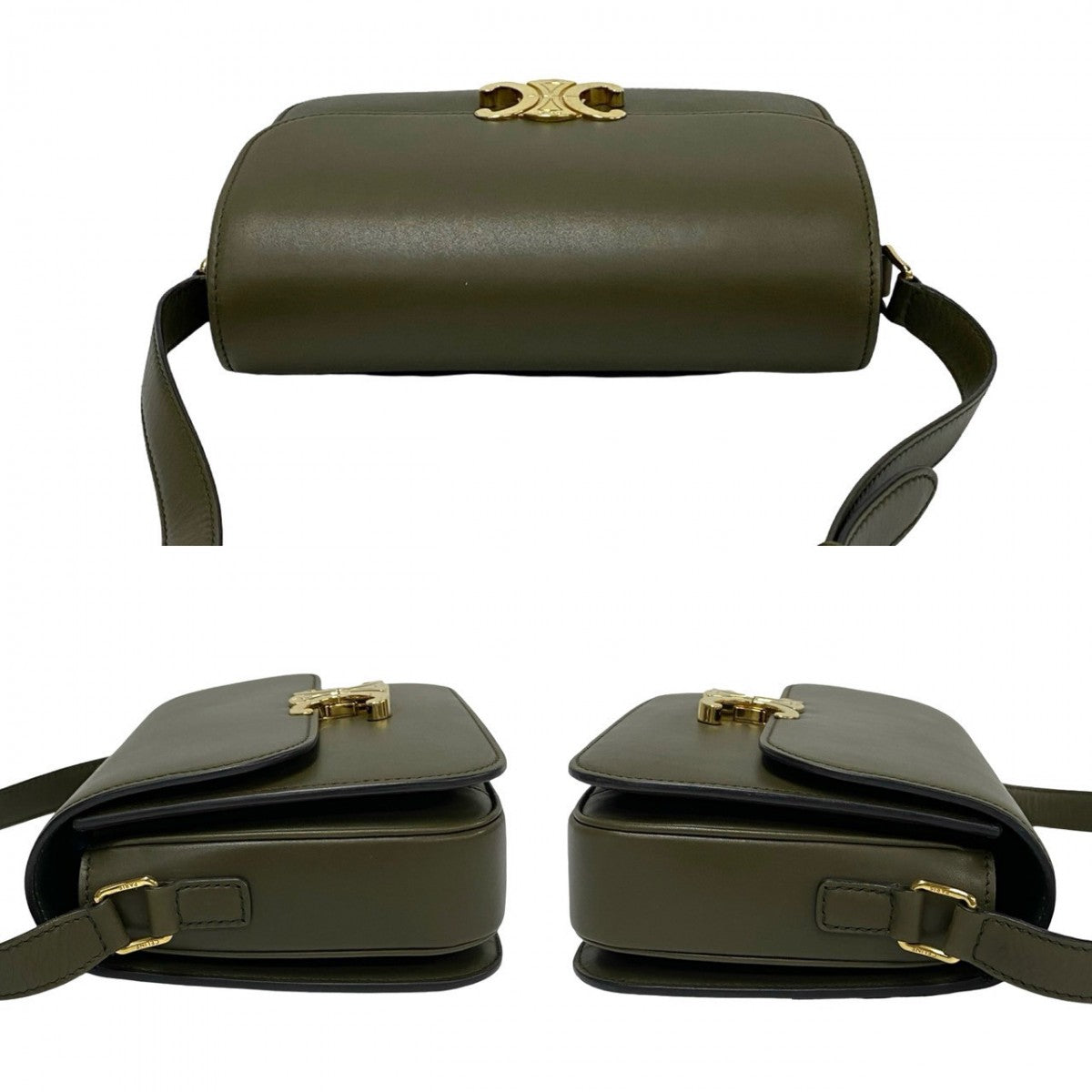 Celine Shoulder Bag Leather Khaki Classic Triomphe Women
