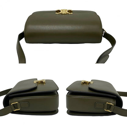 Celine Shoulder Bag Leather Khaki Classic Triomphe Women