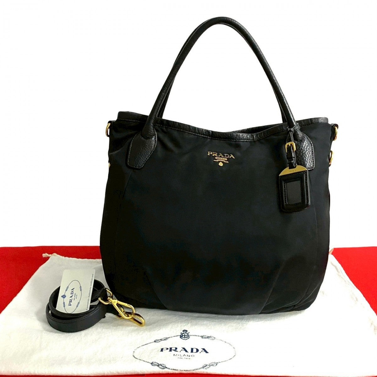 Prada Tote Bag Nylon, Leather Black Prada Logometal Women