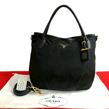 Prada Tote Bag Nylon, Leather Black Prada Logometal Women