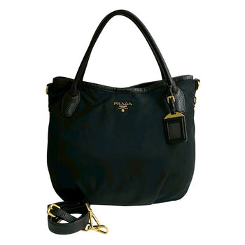 Prada Tote Bag Nylon, Leather Black Prada Logometal Women