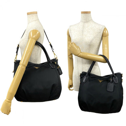Prada Tote Bag Nylon, Leather Black Prada Logometal Women