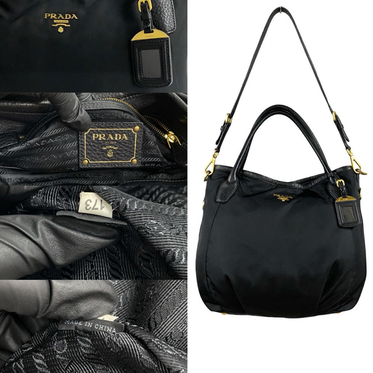 Prada Tote Bag Nylon, Leather Black Prada Logometal Women