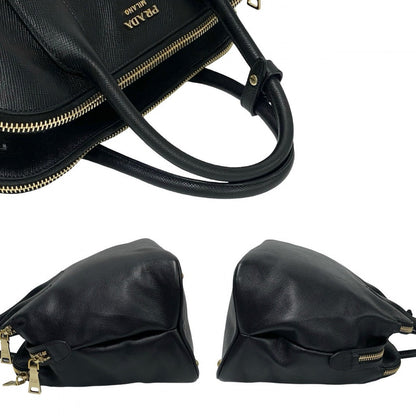 Prada Handbag Leather Black Prada Logometal Women