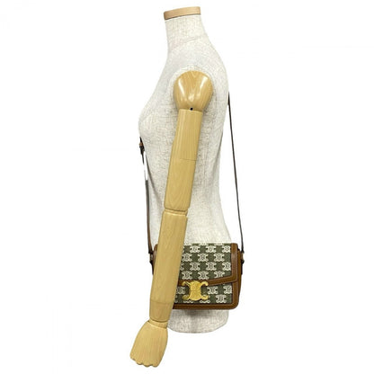 Celine Shoulder Bag Leather, Canvas Brown Logo Metal Teen Triomphe Women