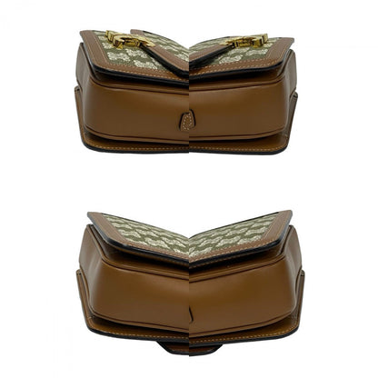 Celine Shoulder Bag Leather, Canvas Brown Logo Metal Teen Triomphe Women