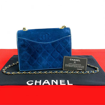 Chanel Shoulder Bag Leather Blue Matrasse Women