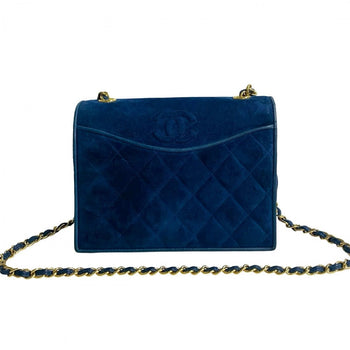 Chanel Shoulder Bag Leather Blue Matrasse Women