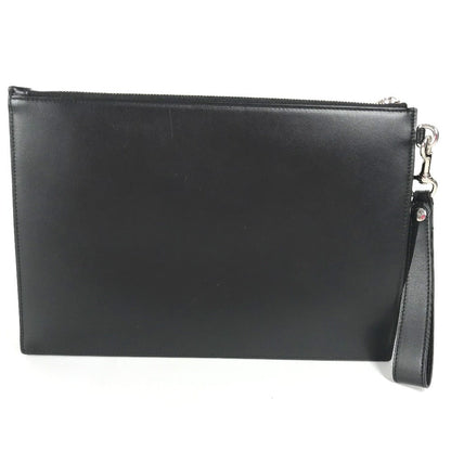Gucci Clutch Bag 597678 Leather Black Bag Pouch Braid Embroidery Logo Unisex(Unisex)