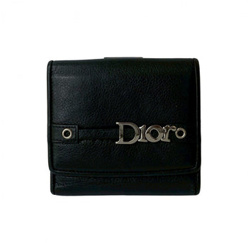 Dior Bifold Wallet Leather Black Logo Metal Mens