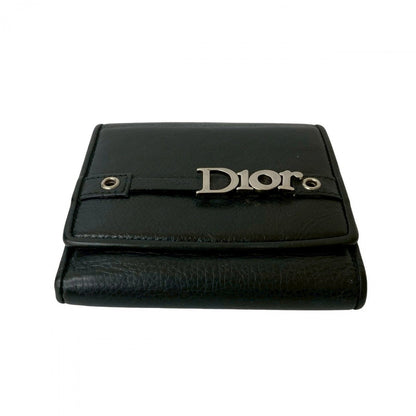 Dior Bifold Wallet Leather Black Logo Metal Mens