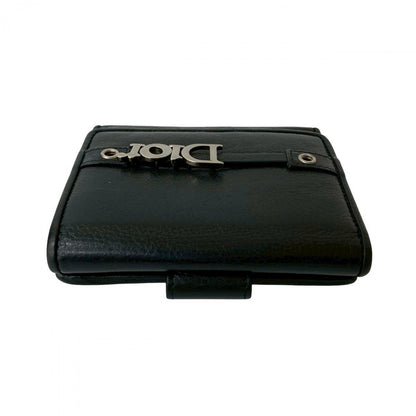 Dior Bifold Wallet Leather Black Logo Metal Mens