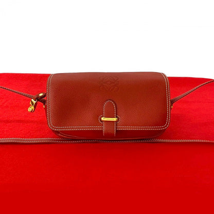 Loewe Shoulder Bag Leather Red Anagram Logo Women