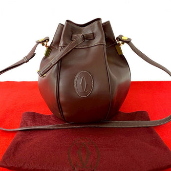 Cartier Shoulder Bag Leather Wine-Red Must Line Women