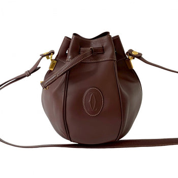 Cartier Shoulder Bag Leather Wine-Red Must Line Women