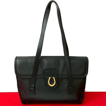 Gucci Tote Bag Leather Black Horseshoe Metal Women