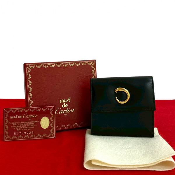 Cartier Bifold Wallet Leather Black Panther Line Mens(Unisex)