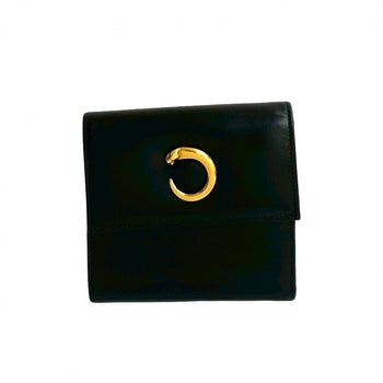 Cartier Bifold Wallet Leather Black Panther Line Mens(Unisex)
