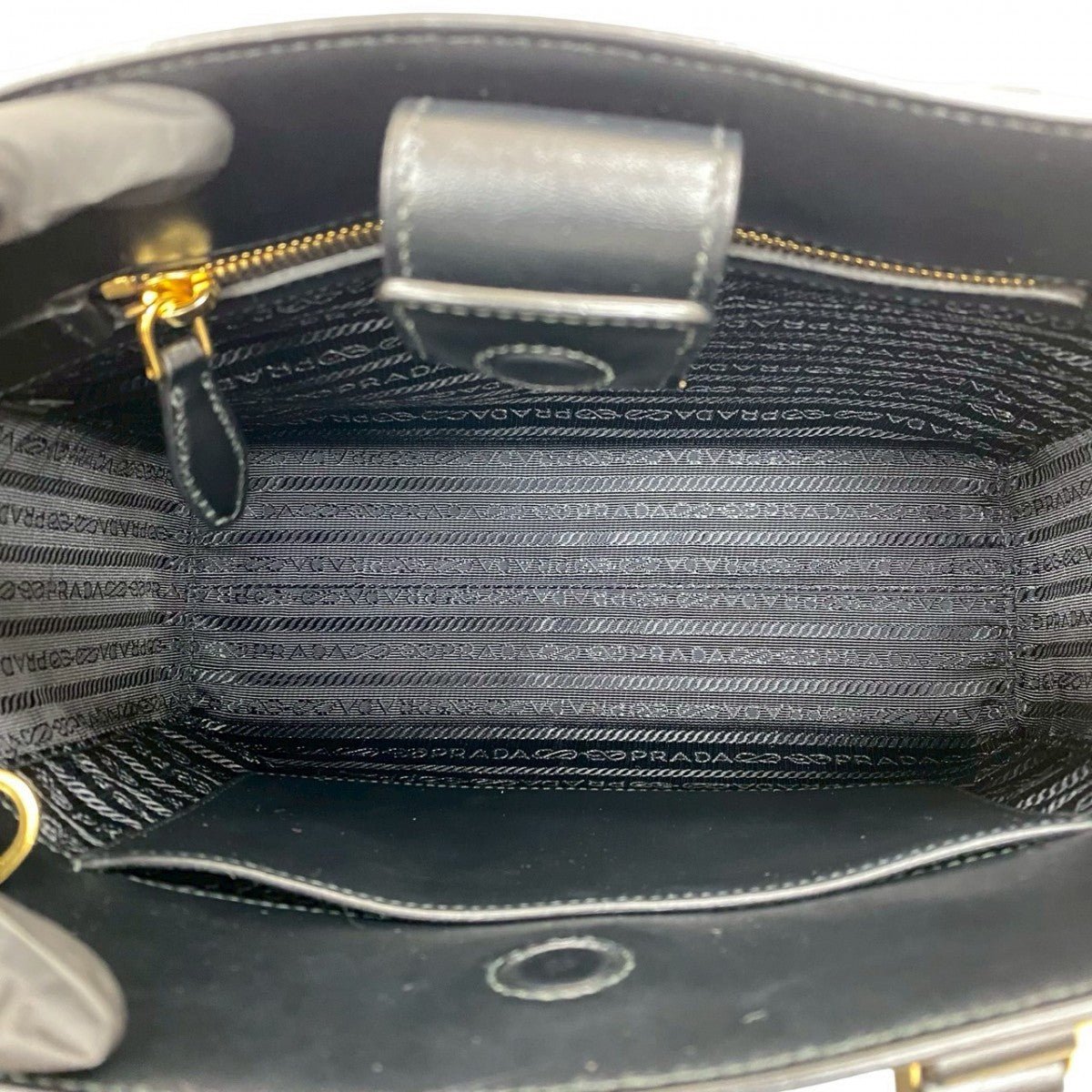 Prada Shoulder Bag Leather Black Logo Metal Galleria Women