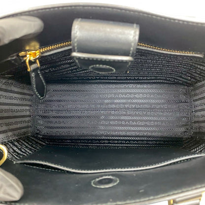 Prada Shoulder Bag Leather Black Logo Metal Galleria Women