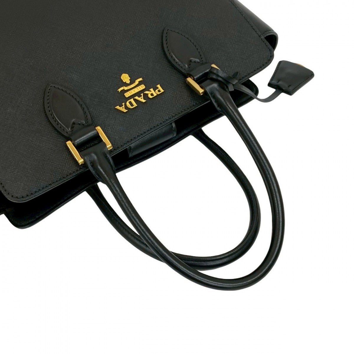 Prada Shoulder Bag Leather Black Logo Metal Galleria Women