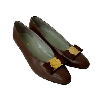 Dior Pumps Leather Brown Cd Logo Ribbon Women 5 1/2