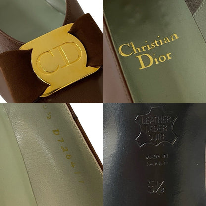Dior Pumps Leather Brown Cd Logo Ribbon Women 5 1/2