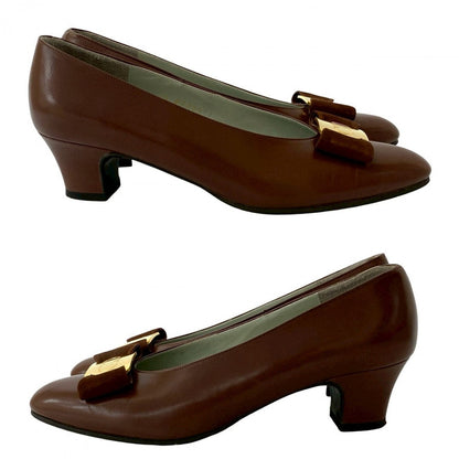 Dior Pumps Leather Brown Cd Logo Ribbon Women 5 1/2
