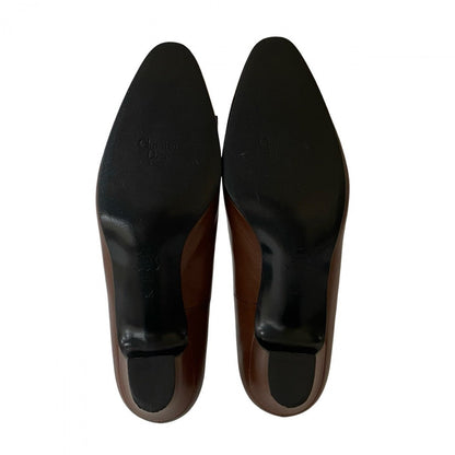 Dior Pumps Leather Brown Cd Logo Ribbon Women 5 1/2