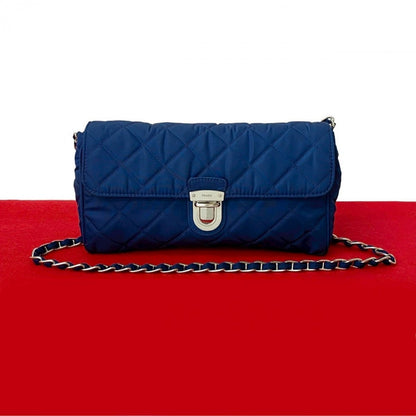 Prada Shoulder Bag Nylon, Leather Blue Logo Metal Women