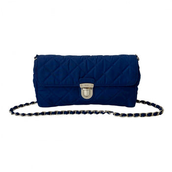 Prada Shoulder Bag Nylon, Leather Blue Logo Metal Women