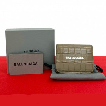 Balenciaga Tri-Fold Wallet Leather Beige Balenciaga Logo Embossed Women