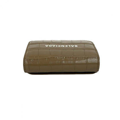 Balenciaga Tri-Fold Wallet Leather Beige Balenciaga Logo Embossed Women