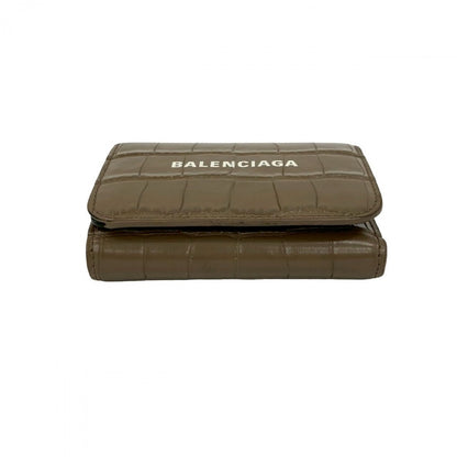 Balenciaga Tri-Fold Wallet Leather Beige Balenciaga Logo Embossed Women