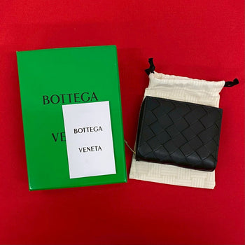 Bottegaveneta Bifold Wallet Leather Black Intrecciato Women(Unisex)