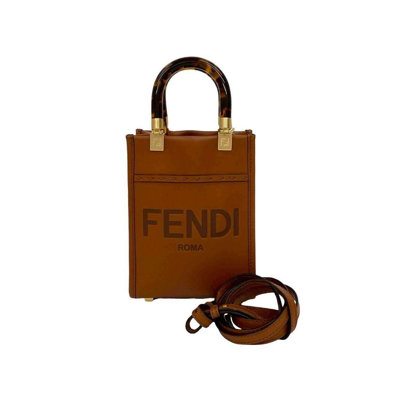 Fendi Shoulder Bag Leather Brown Sunshine Shopper Mini