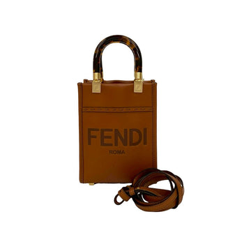 Fendi Shoulder Bag Leather Brown Sunshine Shopper Mini