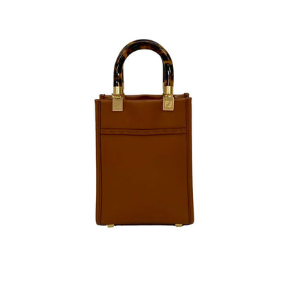 Fendi Shoulder Bag Leather Brown Sunshine Shopper Mini