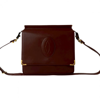 Cartier Shoulder Bag Leather Wine-Red Must Line Women